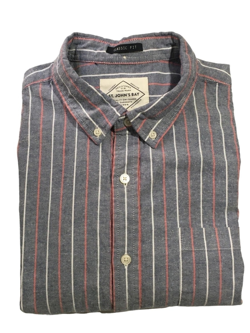 St. John's Bay Men's Classic Fit Blue Stripe Button-Down Shirt